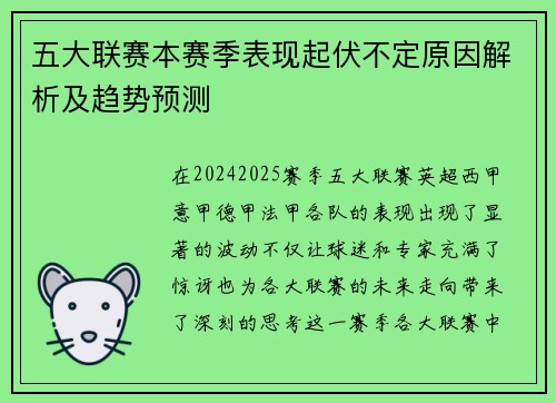 五大联赛本赛季表现起伏不定原因解析及趋势预测